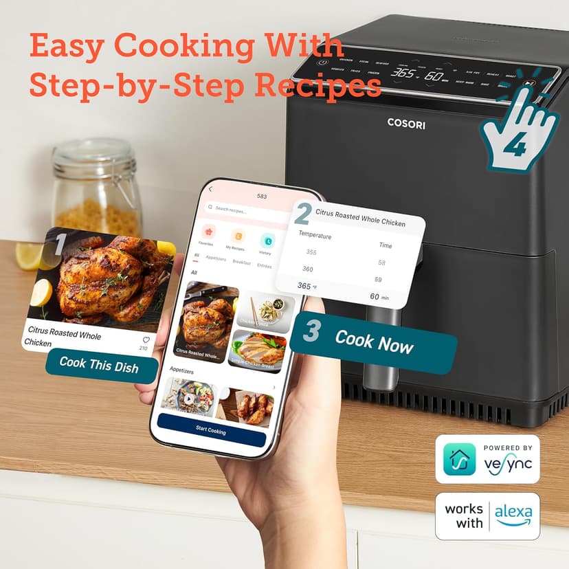 COSORI 6.8Qt Air Fryer, 12-in-1 Dual Blaze for 360° Crispy Meals, No Shaking & Preheating to Fast Cooking with Bake, Roast, Broil, 100+In-App Recipes, Dishwasher Safe