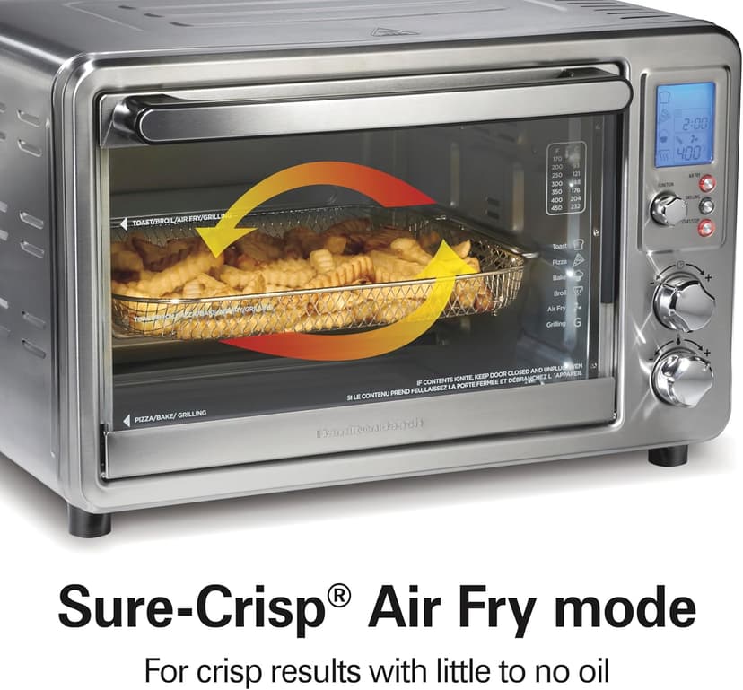 Hamilton Beach 6-in-1 Sure Crisp Air Fryer Toaster Oven Combo & Electric Indoor Grill, 450 F Searing Temp, Bake, Broil, Toast and Pizza Function, .88 cu. ft., 6 Slice Capacity, Stainless Steel (31395)
