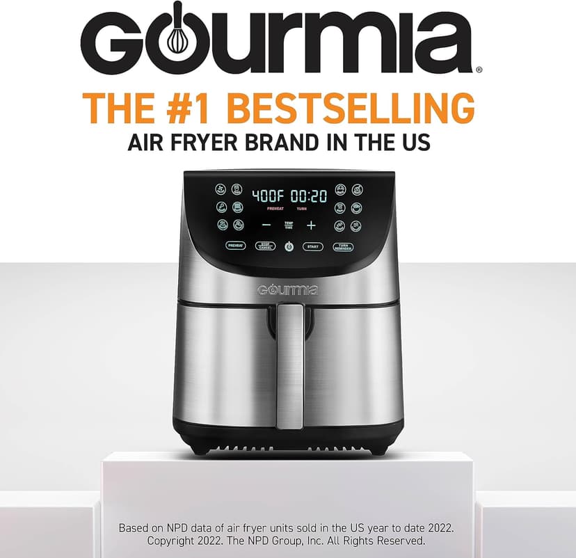 Gourmia Air Fryer Oven Digital Display 8 Quart Large AirFryer Cooker 12 Touch Cooking Presets, XL Air Fryer Basket 1700w Power Multifunction GAF856 Black and Stainless stainless steel air fryer