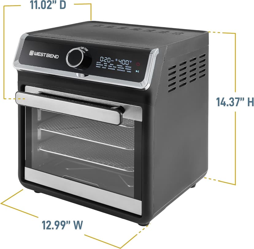 West Bend Air Fryer Oven 15-Quart with Digital Controls Easy-View Door and 16 Cooking Presets, Includes Eight Accessories, 1000-Watts, Black
