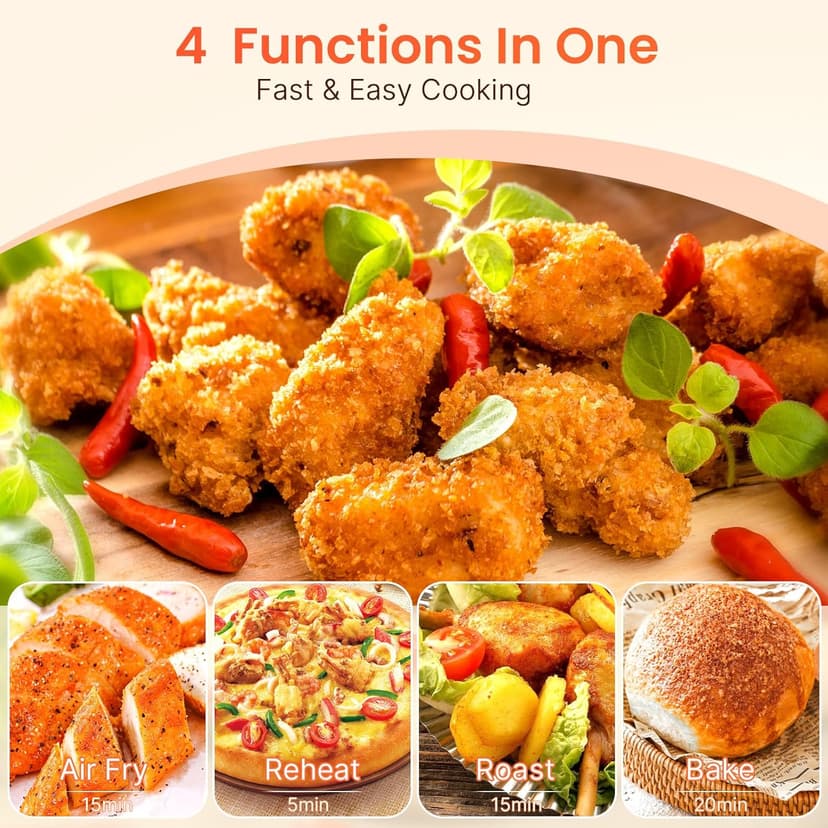 Small Compact Air Fryer, 2.1QT, 4-in-1 Small Mini Airfryer, Bake, Roast, Reheat, 98% Less Oil, Adjustable Temperature Control w/ 12H Timer, Quiet, Nonstick & Dishwasher Safe Basket, BPA-Free, Red