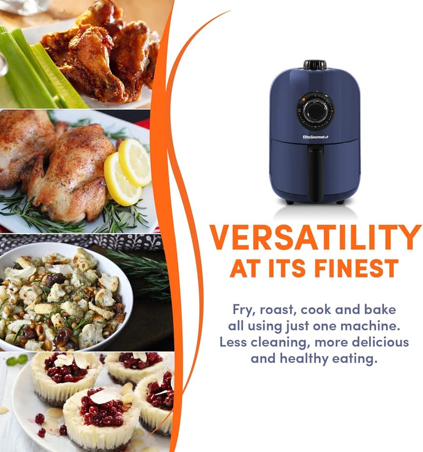 Elite Gourmet EAF1121BG Personal 1.1 Qt. Compact Space Saving Electric Hot Air Fryer Oil-Less Healthy Cooker, Timer & Temperature Controls, 1000W