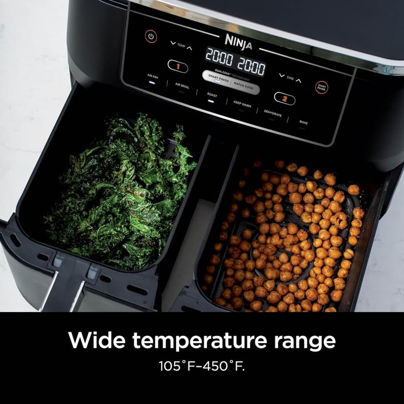Ninja | Air Fryer | Finish Cooking Multiple Foods at the Same Time | 6-in-1 (Air Fry, Broil, Roast, Keep Warm, Dehydrate, Bake) | Fit up to 8lb Chicken Wings in the two 5 QT Baskets | DZ302
