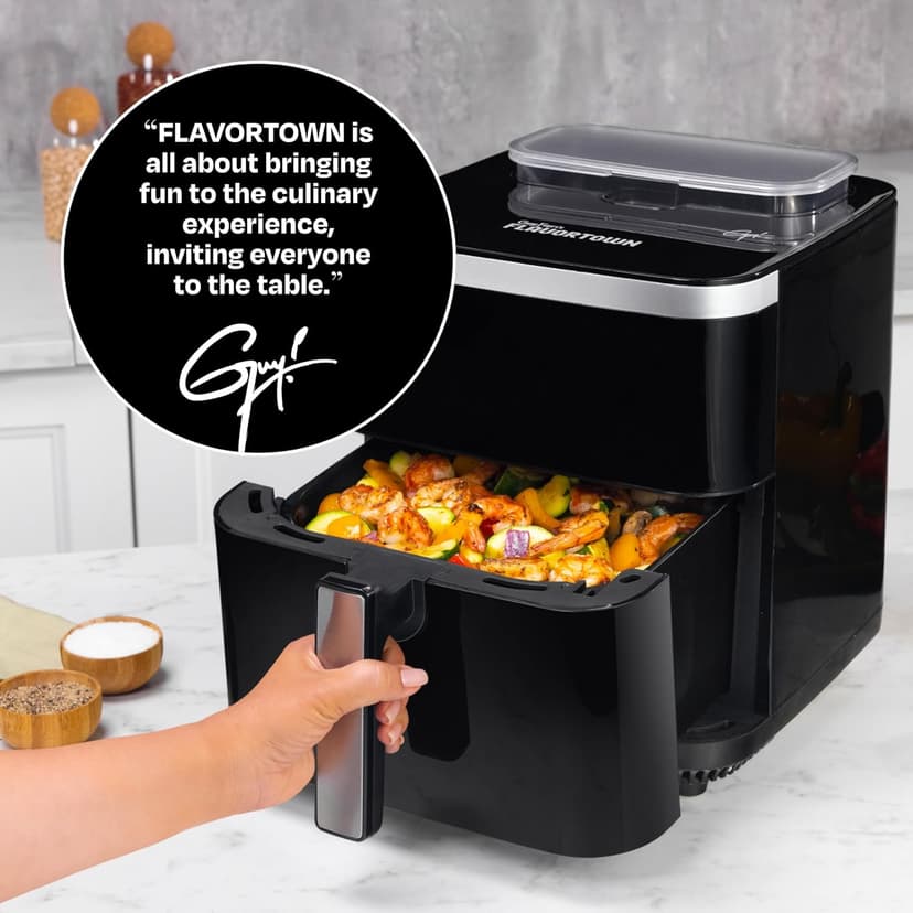 Guy Fieri's Flavortown 6.5 Quart Steam Air Fryer with Moisture Lock Technology – Programmable Steamer and Air Fryer Combination, Temperature Control, 10-Presets, 1700 Watts