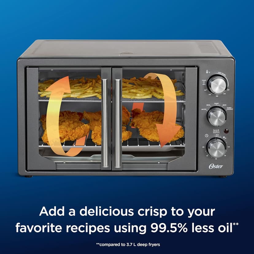 Oster Extra Large French Door Air Fryer Oven, 6 Cooking Functions, 60-Minute Timer, Stainless Steel Countertop Appliance