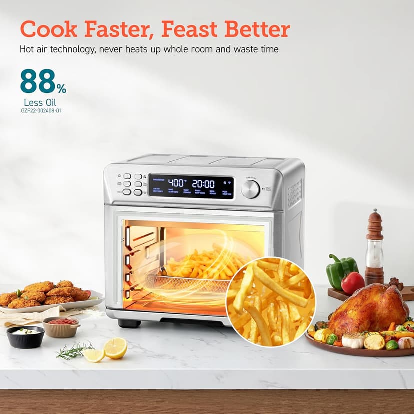 COSORI Smart 12-in-1 Air Fryer Toaster Oven Combo, Airfryer Convection Oven Countertop, Bake, Roast, Reheat, Broiler, Dehydrate, 75 Recipes & 3 Accessories, 26QT, Silver-Stainless Steel