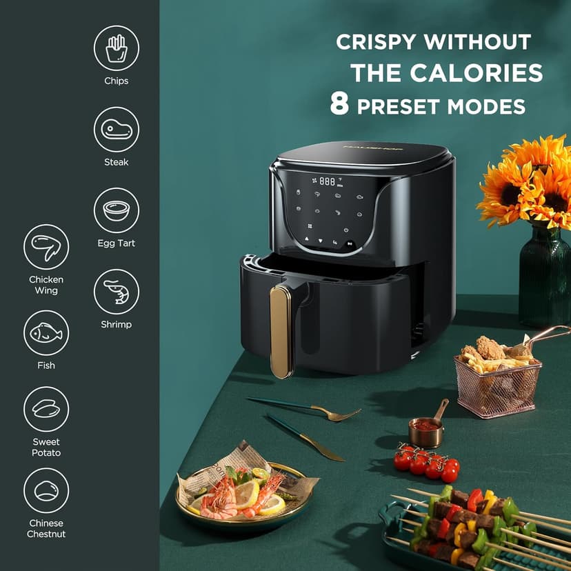 HAUSHOF 5.8 QT Air Fryer Small Oven, Digital Oil-Less Cooker Airfryer, 8 Presets Cooking Functions, Roast, Bake, Reheat, Cook Quikly with Nonstick Tray, Black