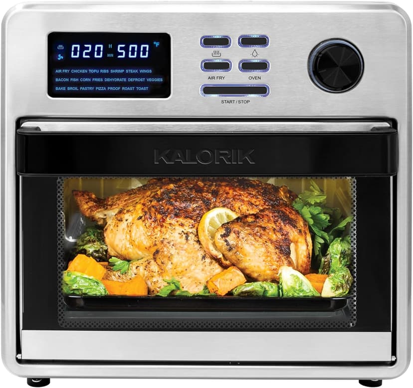 Kalorik MAXX® Digital 16-Quart Air Fryer Oven, 9-in-1 Countertop Toaster Oven and Air Fryer Combo, 21 Smart Presets, 9 Easy-to-Clean Accessories, 1600W, Stainless Steel, AFO 50932 OW