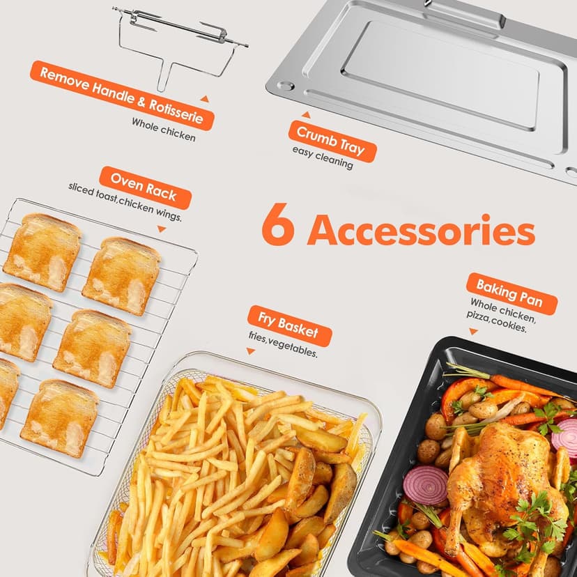 Kitchen in the box 32QT Extra Large Air Fryer Toaster Oven Combo, 21-in-1 Countertop Convection Toaster Oven with Rotisserie and Dehydrate, 6 Accessories, 1800W Dual Cook Preset (Classic Black)