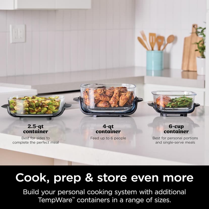 Ninja Crispi Air Fryer, Microwave, Freezer & Dishwasher Safe, Non Toxic Glass Portable Cooking System, 4 QT & 6 Cup Glass Containers with Storage Lids, Easy Meals, Air Fry, Bake, Green, FN101SG