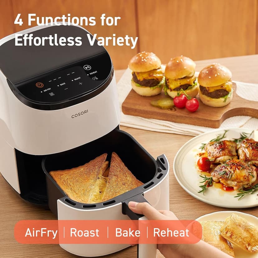 COSORI Air Fryer 2.1 Qt, 4-in-1 Small Mini Airfryer, Bake, Roast, Reheat, 97% Less Oil, Compact & Quiet, Nonstick & Dishwasher Safe Basket, 30 In-App Recipes with Nutrition Facts, Auto-Shut Off, White