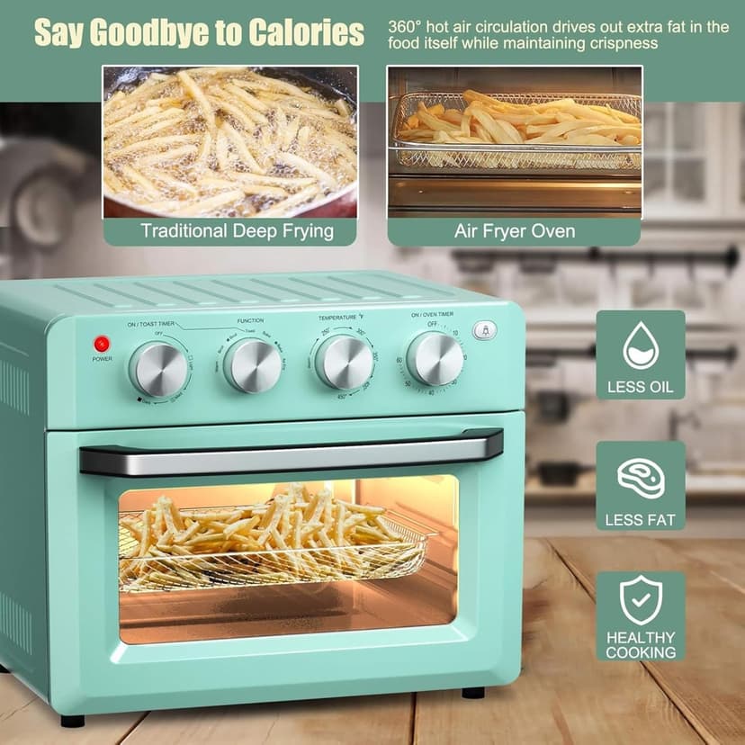 8 in 1 Air Fryer Toaster, 19QT/18L 360Convection Cooking Combo w/ 1-60 Min Timer, Countertop Oven w/ 250-475F Temp Control, Bake/Broil/Toast/Dehydrate/Reheat (Green)