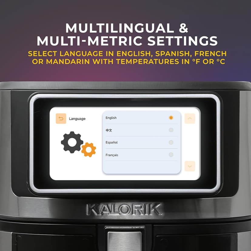 Kalorik Air Fryer VIVID TOUCH Series 7 Quart Capacity with High-Resolution Touchscreen 200 Cooking Presets in 12 Food Categories with View Window, 1500-Watts, Stainless Steel