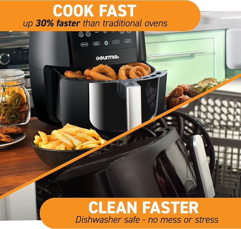 Gourmia Air Fryer Oven Digital Display 6 Quart Large AirFryer Cooker 12 1-Touch Cooking Presets, XL Air Fryer Basket 1500w Power Multifunction Black and Stainless Steel Accents FRY FORCE GAF686