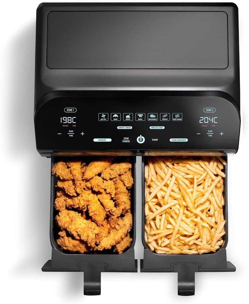 Gourmia 10-Quart/9.4 Liter Capacity Dual Basket Digital Air Fryer, with Smart Finish & 7 Cooking Functions