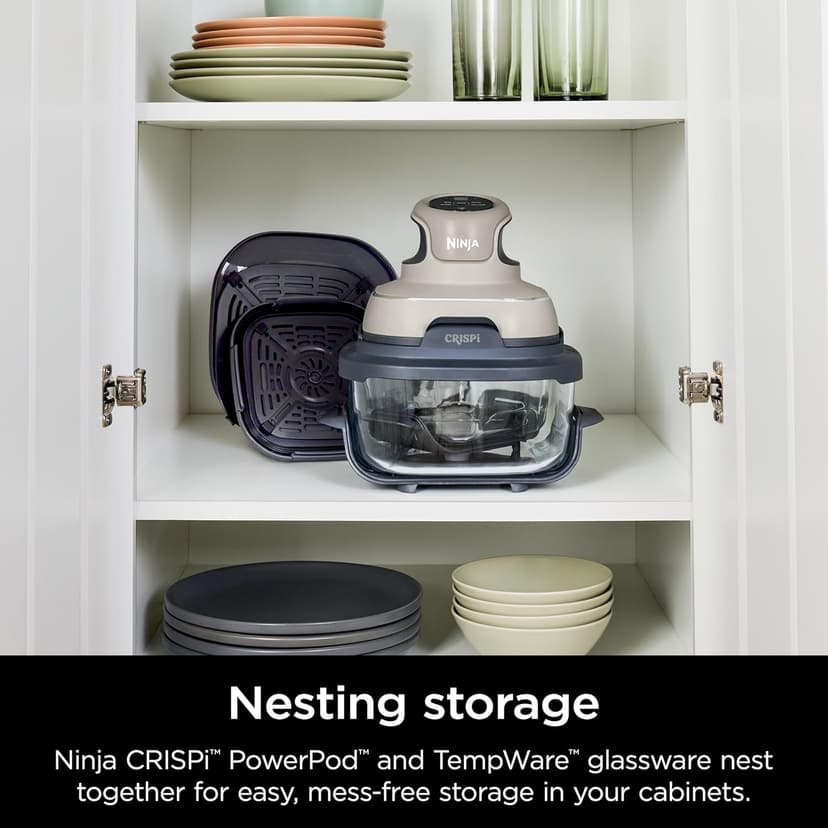 Ninja Crispi Air Fryer, Microwave, Freezer & Dishwasher Safe, Non Toxic Glass Portable Cooking System, 4 QT & 6 Cup Glass Containers with Storage Lids, Easy Meals, Air Fry, Bake, Stone, FN101ST