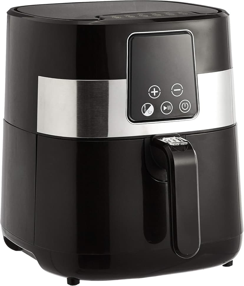 Amazon Basics 3.2 Quart 6-In-1 Air Fryer (Fry, Crisp, Roast, Bake, Reheat, Dehydrate), Non-Stick, with Timer, Auto Shut-Off, Digital Touch Screen, Up to 400°F , 1400W, Black/Silver