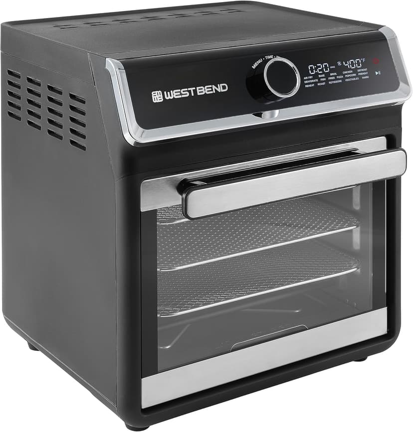 West Bend Air Fryer Oven 15-Quart with Digital Controls Easy-View Door and 16 Cooking Presets, Includes Eight Accessories, 1000-Watts, Black