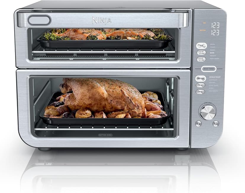 Ninja Air Fryer & Toaster Oven, Double Stack XL, Countertop Oven, 12-in-1 Fits 4.5lb Chicken, Pizza, Bagel, 6lbs of Wings, SmartFinish Cook 2 Different Meals at the Same Time, Stainless Steel, DCT601