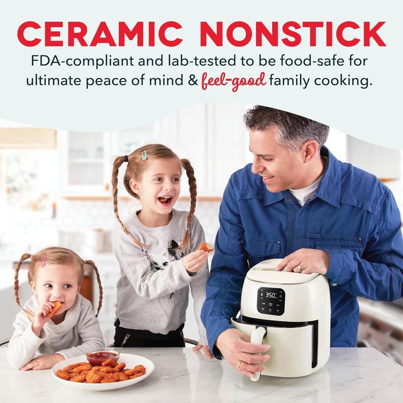 DASH Tasti-Crisp™ Ceramic Air Fryer Oven, 2.6 Qt., Cream – Compact Air Fryer for Healthier Food in Minutes, Ceramic Nonstick Surface, Ideal for Small Spaces - Auto Shut Off, Digital, 1000-Watt