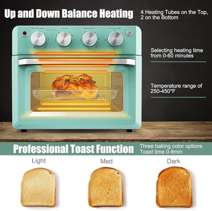 8 in 1 Air Fryer Toaster, 19QT/18L 360Convection Cooking Combo w/ 1-60 Min Timer, Countertop Oven w/ 250-475F Temp Control, Bake/Broil/Toast/Dehydrate/Reheat (Green)