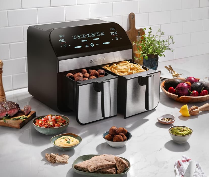 Gourmia 10-Quart/9.4 Liter Capacity Dual Basket Digital Air Fryer, with Smart Finish & 7 Cooking Functions
