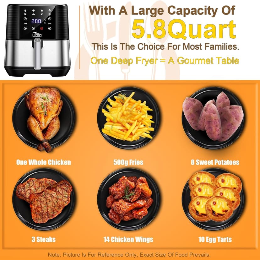 5.5L Air Fryer, Electric Oilless Cooker with LED Digital Touchscreen, 7 in 1 Uten Hot Oven Cooker, 6 Quart Large Stainless Steel Non-Stick Air Frier Pot, 1700W(Silver Black)