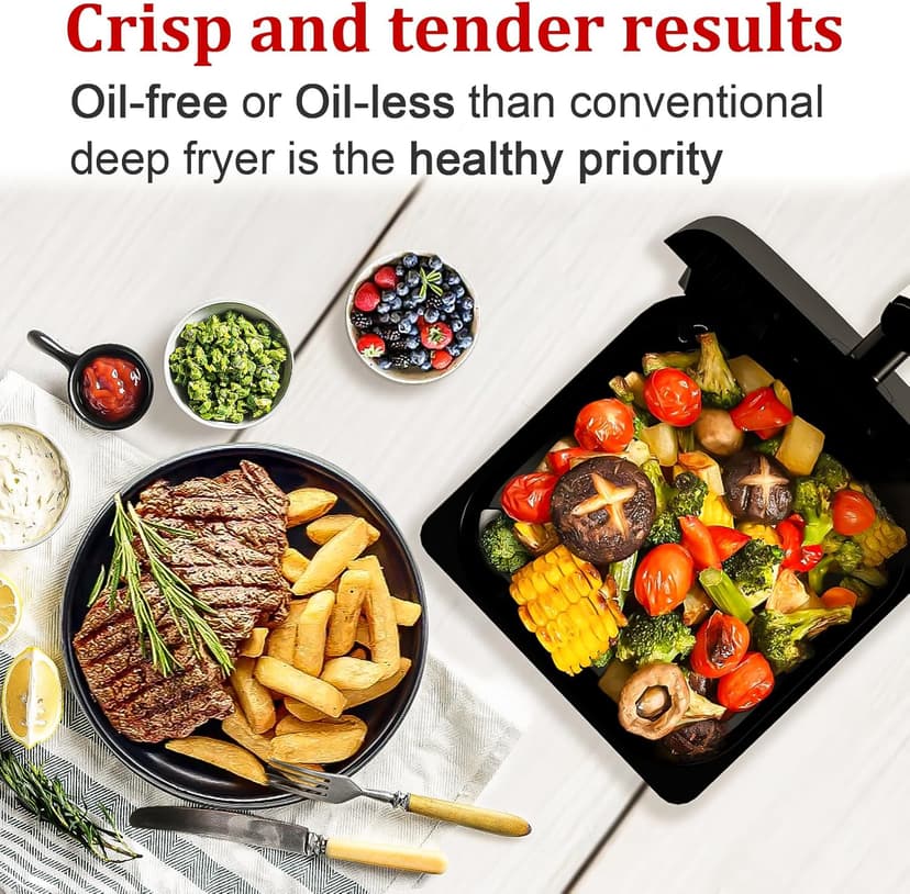 Air Fryer, 6.2QT Air Fryer Oven with LED Digital Touchscreen, 12 Preset Cooking Functions Air fryers, Bake, Reheat, Keep Warm, Nonstick and Dishwasher-Safe Basket, Stainless Steel/Black&Silver