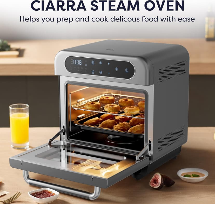 CIARRA Steam Oven Countertop with Air Fryer, 8 in 1 12L Mini Convection Oven with Steam, Rapid Steam, Air Fry, Vapor Bake, Steam Clean, Bake, Dried, Ferment, Grey