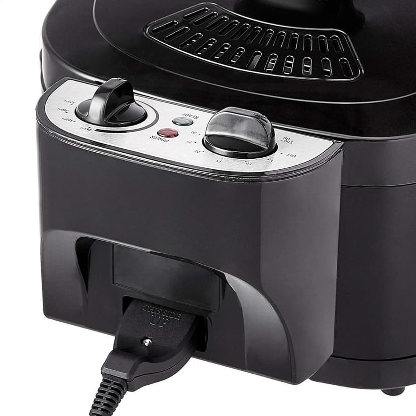 Amazon Basics 2.1-Qt (2.0L) Deep Fryer with Basket, 8-Cup Capacity, Stainless Steel Exterior, Viewing Window, Temperature Control, Black & Silver, 1500W