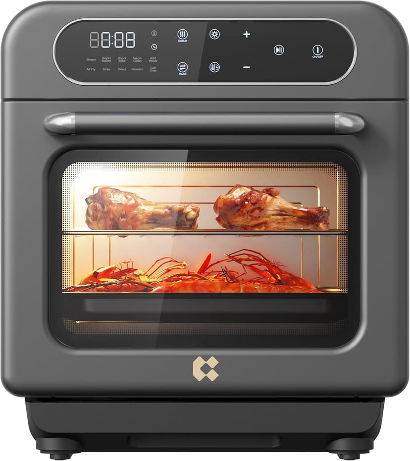 CIARRA Steam Oven Countertop with Air Fryer, 8 in 1 12L Mini Convection Oven with Steam, Rapid Steam, Air Fry, Vapor Bake, Steam Clean, Bake, Dried, Ferment, Grey