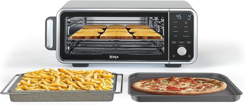 Ninja SP201 Digital Air Fry Pro Countertop 8-in-1 Oven with Extended Height, XL Capacity, Flip Up & Away Capability for Storage Space, Basket, Wire Rack Crumb Tray, Silver (Renewed), Black