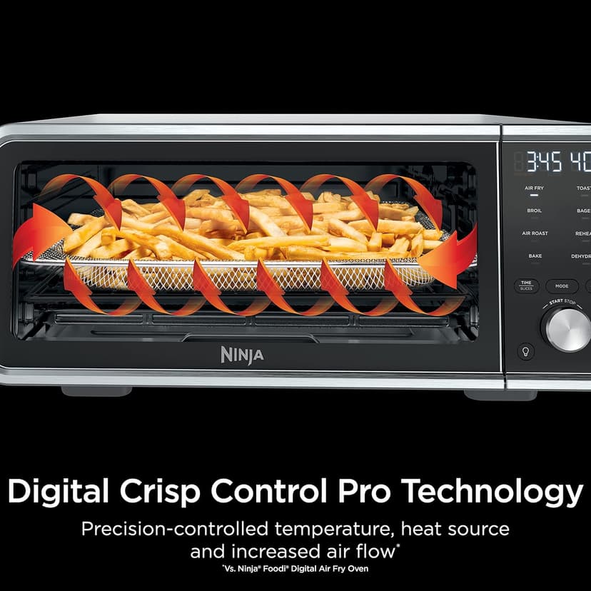 Ninja SP201 Digital Air Fry Pro Countertop 8-in-1 Oven with Extended Height, XL Capacity, Flip Up & Away Capability for Storage Space, Basket, Wire Rack Crumb Tray, Silver (Renewed), Black