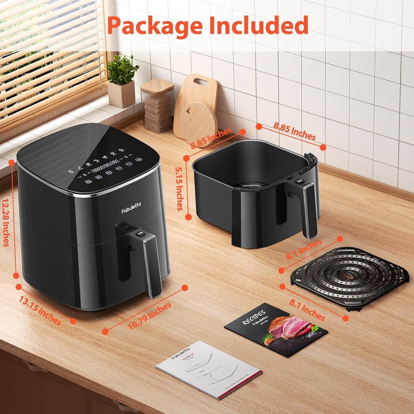 FABULETTA Air Fryer 11-in-1, 6QT Airfryer 450F Max Crisp, Nonstick Basket, Diswasher Safe, Shake Reminder for Roast, Bake, Dry, Reheat, Frozen, Broil, Proof-Black