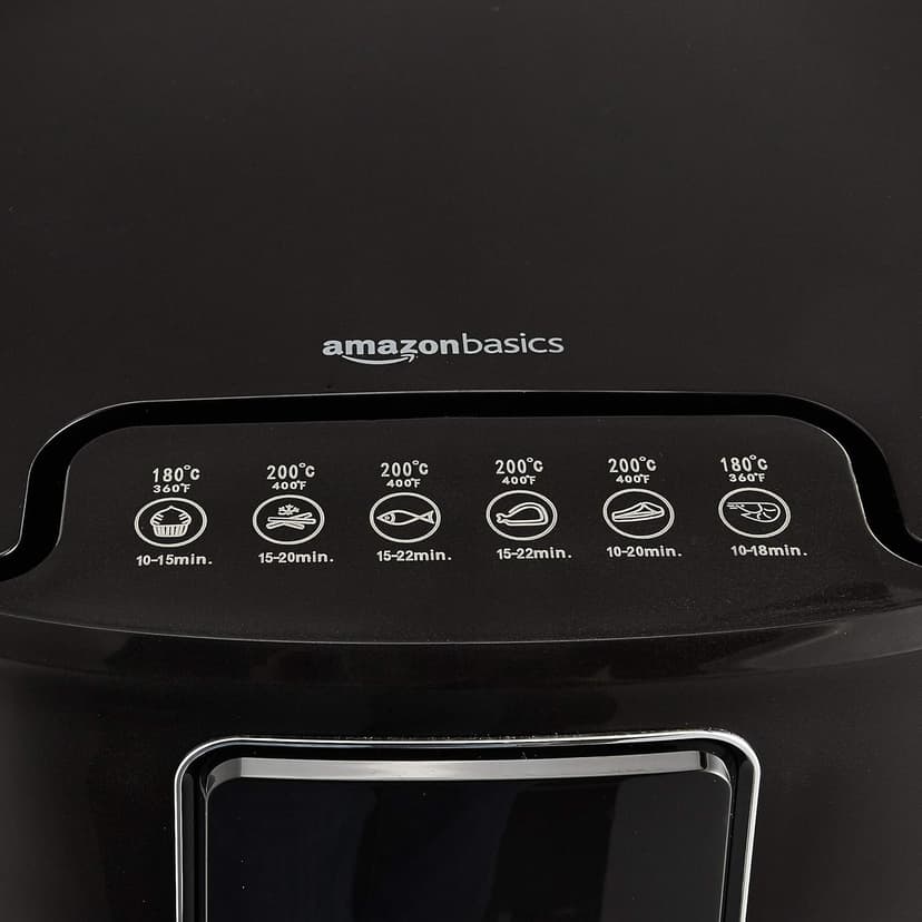Amazon Basics 3.2 Quart 6-In-1 Air Fryer (Fry, Crisp, Roast, Bake, Reheat, Dehydrate), Non-Stick, with Timer, Auto Shut-Off, Digital Touch Screen, Up to 400°F , 1400W, Black/Silver