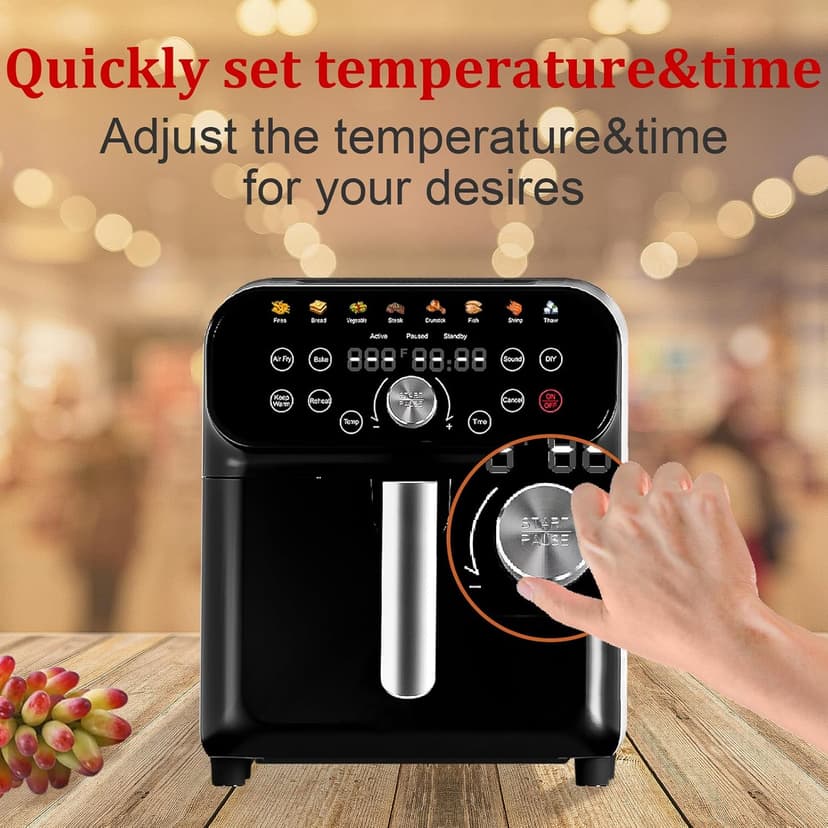 Air Fryer, 6.2QT Air Fryer Oven with LED Digital Touchscreen, 12 Preset Cooking Functions Air fryers, Bake, Reheat, Keep Warm, Nonstick and Dishwasher-Safe Basket, Stainless Steel/Black&Silver