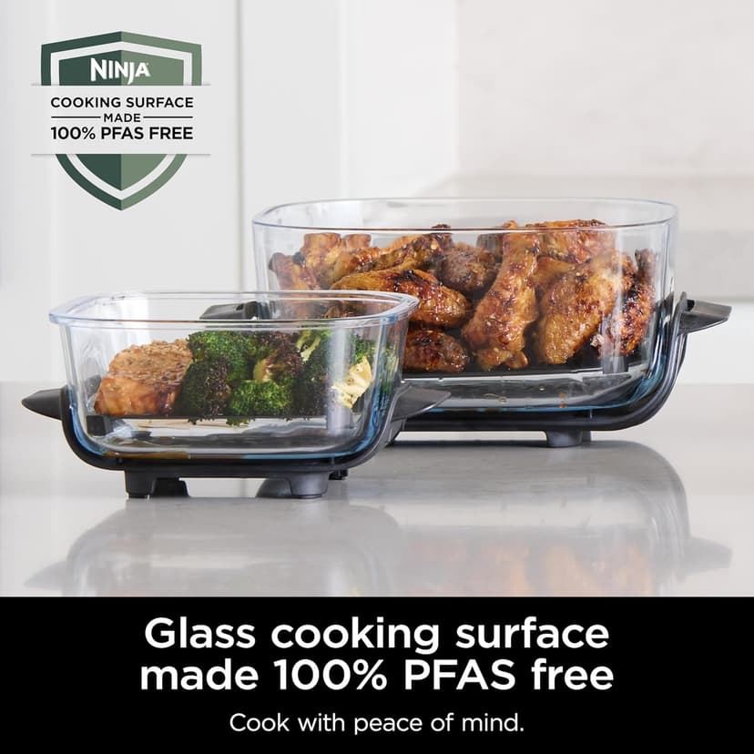 Ninja Crispi Air Fryer, Microwave, Freezer & Dishwasher Safe, Non Toxic Glass Portable Cooking System, 4 QT & 6 Cup Glass Containers with Storage Lids, Easy Meals, Air Fry, Bake, Stone, FN101ST