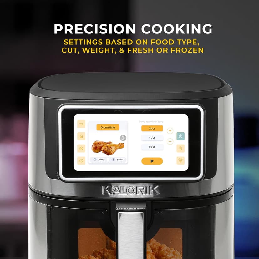 Kalorik Air Fryer VIVID TOUCH Series 7 Quart Capacity with High-Resolution Touchscreen 200 Cooking Presets in 12 Food Categories with View Window, 1500-Watts, Stainless Steel