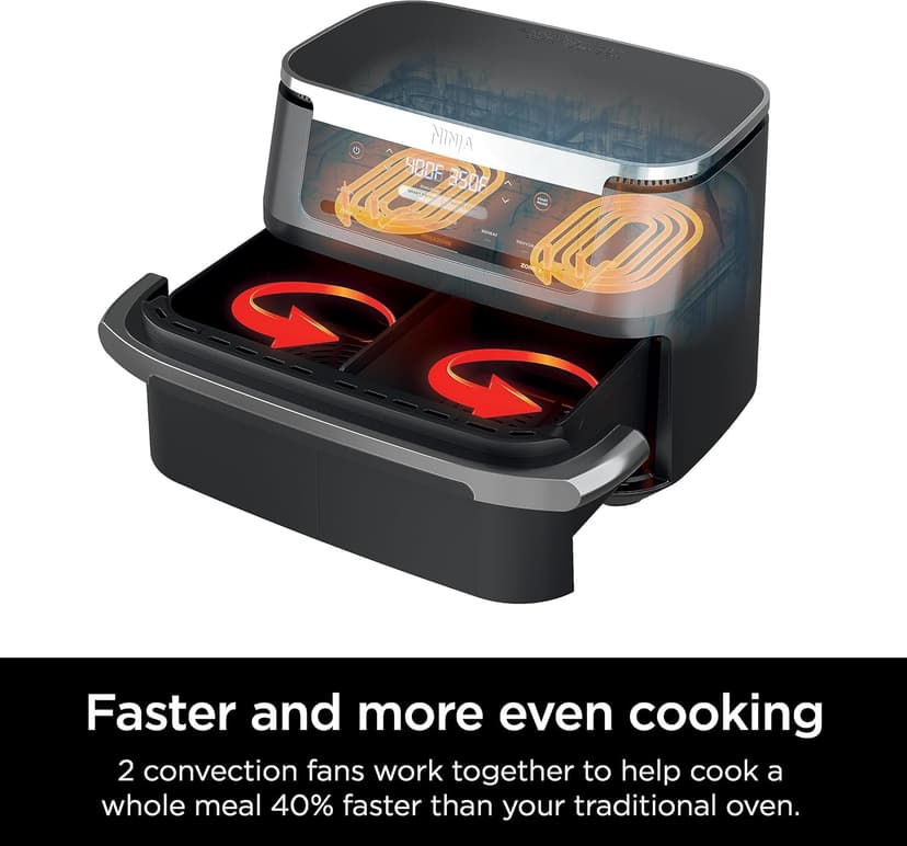 Ninja DZ071 Foodi 6-in-1 DualZone FlexBasket Air Fryer with 7-QT MegaZone & Basket Divider, Large Proteins & Full Meals, Smart Finish Cook 2 Foods 2 Ways, Large Capacity, Air Fry, Bake & More, Black (Renewed)