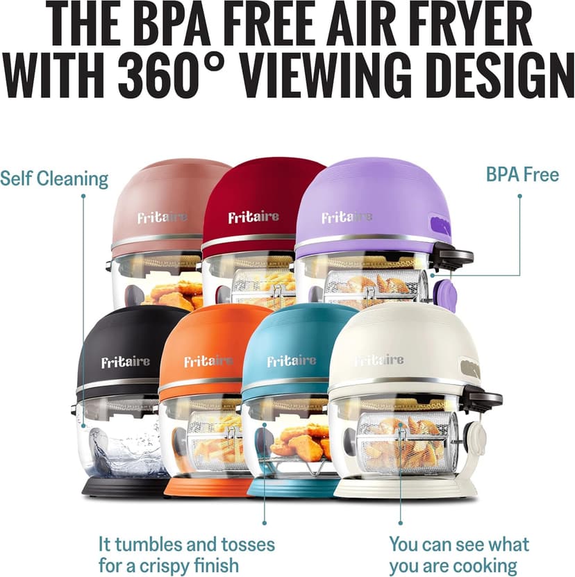 Non-Toxic Air Fryer - Glass AirFryer 5 Quart w/ 360 Visibility, Self-Cleaning, 400F Vortex Air Fryer for Even Cooking, BPA-Free Teflon Free, 6-in-1 Functions, Rotisserie, Roast, Bake, Lavender