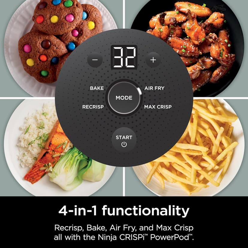Ninja Crispi Air Fryer, Microwave, Freezer & Dishwasher Safe, Non Toxic Glass Portable Cooking System, 4 QT & 6 Cup Glass Containers with Storage Lids, Easy Meals, Air Fry, Bake, Green, FN101SG