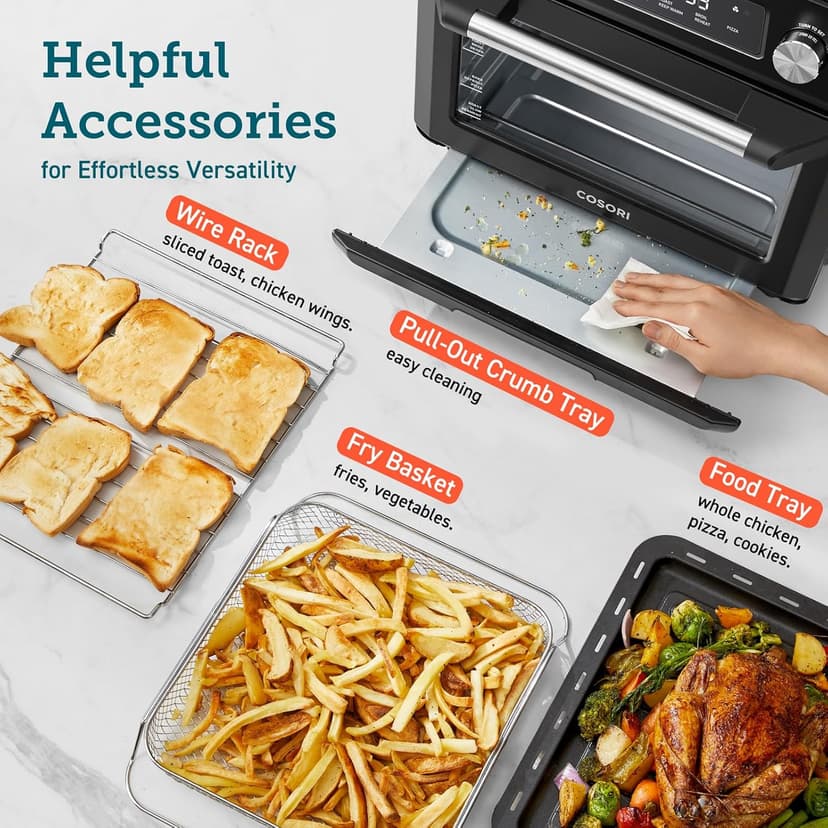 COSORI Smart 11-in-1 Air Fryer Toaster Oven Combo, Airfryer Convection Oven Countertop, Bake, Roast, Reheat, Broil, Dehydrate, 94 Recipes & 3 Accessories, 26QT, Black, Stainless Steel