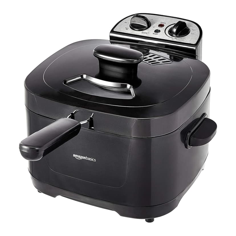 Amazon Basics 2.1-Qt (2.0L) Deep Fryer with Basket, 8-Cup Capacity, Stainless Steel Exterior, Viewing Window, Temperature Control, Black & Silver, 1500W