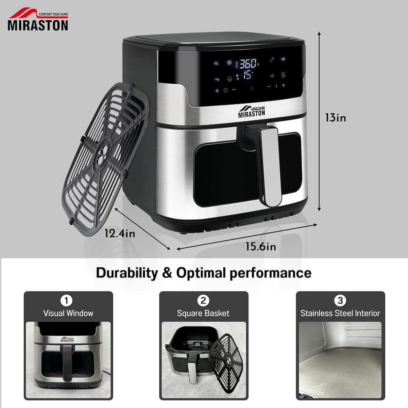 8.5QT Air Fryer, Nonstick Square Basket Family Size Digital Air Fryers, Smart Touchscreen with 8-Preset, Air Frying, Reheat Leftovers, Party Food, Fast Cooking, Dishwasher-Safe, for Kitchen