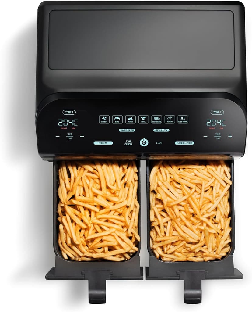Gourmia 10-Quart/9.4 Liter Capacity Dual Basket Digital Air Fryer, with Smart Finish & 7 Cooking Functions