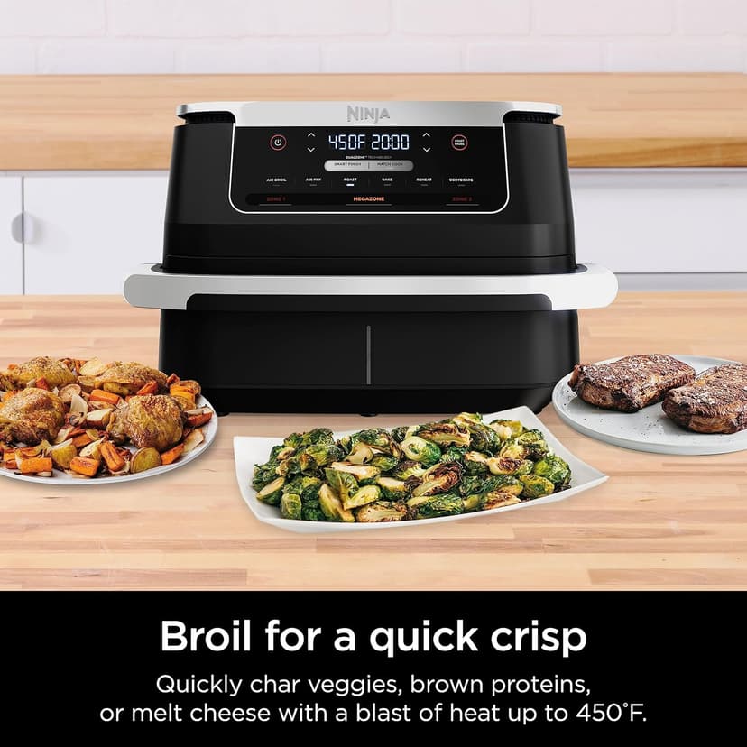 Ninja DZ071 Foodi 6-in-1 DualZone FlexBasket Air Fryer with 7-QT MegaZone & Basket Divider, Large Proteins & Full Meals, Smart Finish Cook 2 Foods 2 Ways, Large Capacity, Air Fry, Bake & More, Black (Renewed)