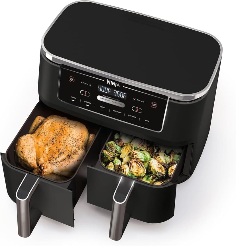 Ninja | Air Fryer | Finish Cooking Multiple Foods at the Same Time | 6-in-1 (Air Fry, Broil, Roast, Keep Warm, Dehydrate, Bake) | Fit up to 8lb Chicken Wings in the two 5 QT Baskets | DZ302