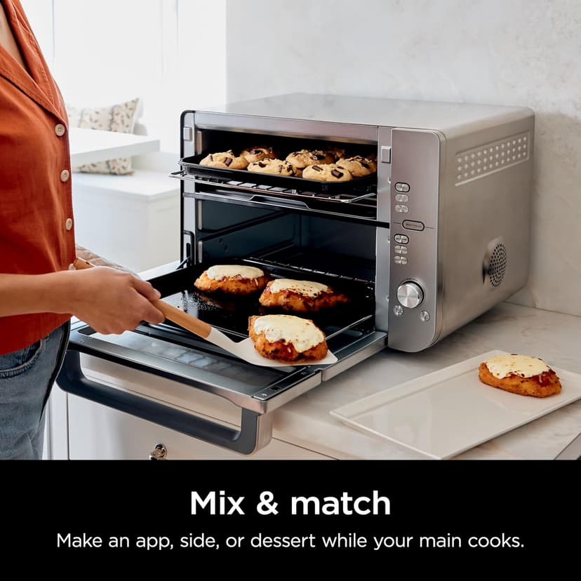 Ninja Air Fryer & Toaster Oven, Double Stack XL, Countertop Oven, 12-in-1 Fits 4.5lb Chicken, Pizza, Bagel, 6lbs of Wings, SmartFinish Cook 2 Different Meals at the Same Time, Stainless Steel, DCT601
