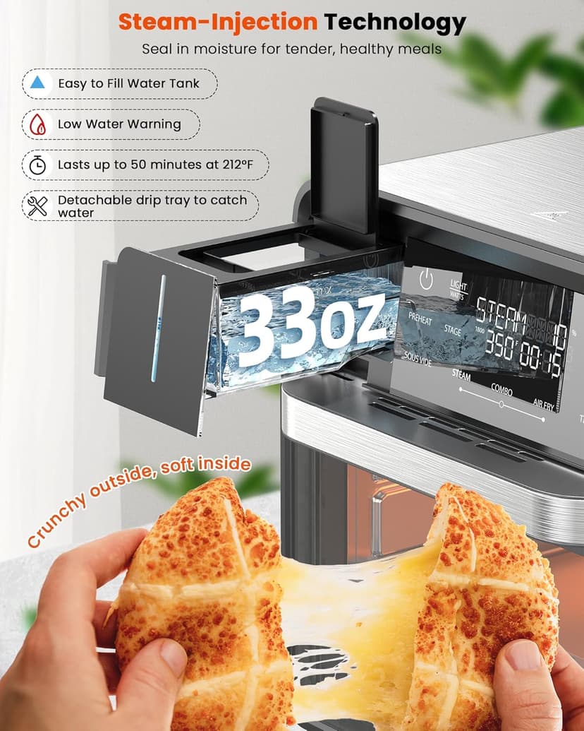 Nuwave Combi Steam Oven, 16Qt All-in-One Stainless Steel Multi-Cooker: Air Fry, Toast, Steam, Sous Vide & More, Precise 50-450°F, Adjustable Moisture, 120 Presets, Programmable Memories, Easy to Clean