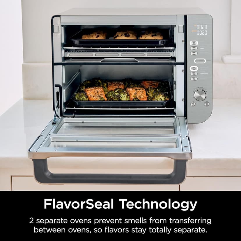 Ninja Air Fryer & Toaster Oven, Double Stack XL, Countertop Oven, 12-in-1 Fits 4.5lb Chicken, Pizza, Bagel, 6lbs of Wings, SmartFinish Cook 2 Different Meals at the Same Time, Stainless Steel, DCT601